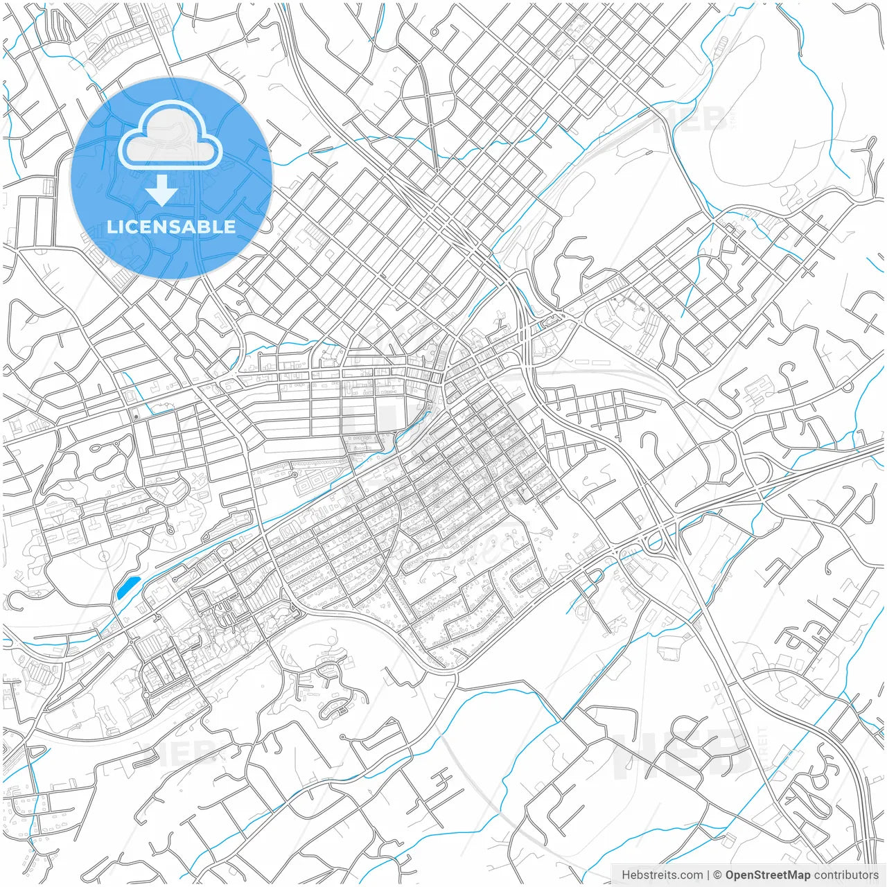 Johnson City, Tennessee, United States, city map with high resolution roads.