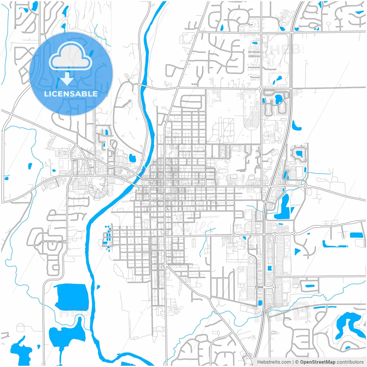 Noblesville, Indiana, United States, city map with high resolution roads.