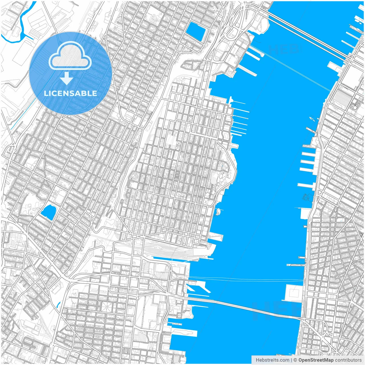 Hoboken, New Jersey, United States, city map with high resolution roads.