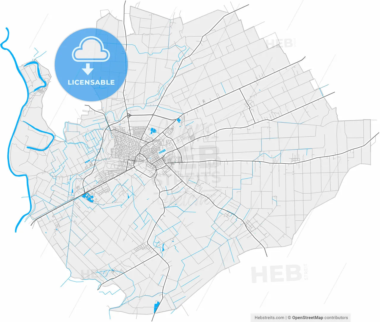 Hódmezővásárhely, Csongrád, Hungary, high resolution vector map - Instant download PDF and JPG