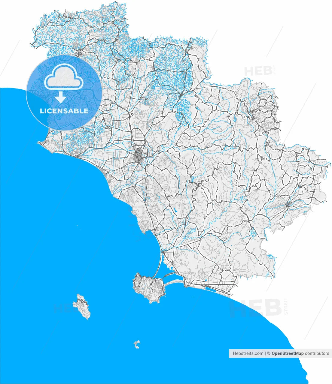 Grosseto, Tuscany, Italy, high resolution vector map - Instant download PDF and JPG