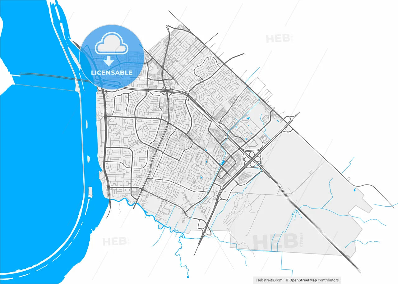 Brossard, Quebec, Canada, high resolution vector map - Instant download PDF and JPG
