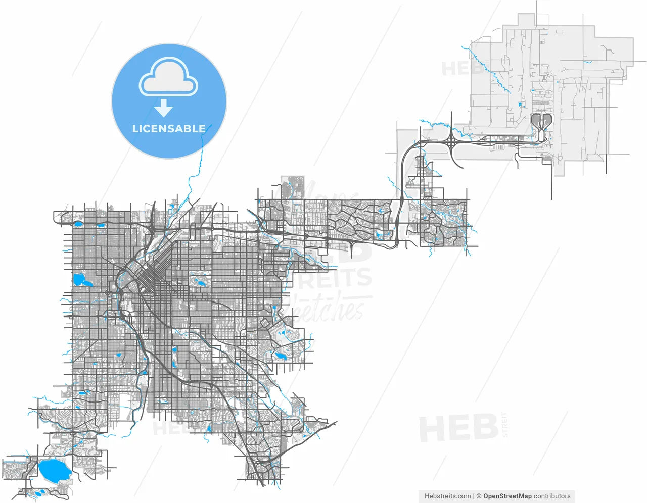 Denver, Colorado, United States, high resolution vector map - Instant download PDF and JPG