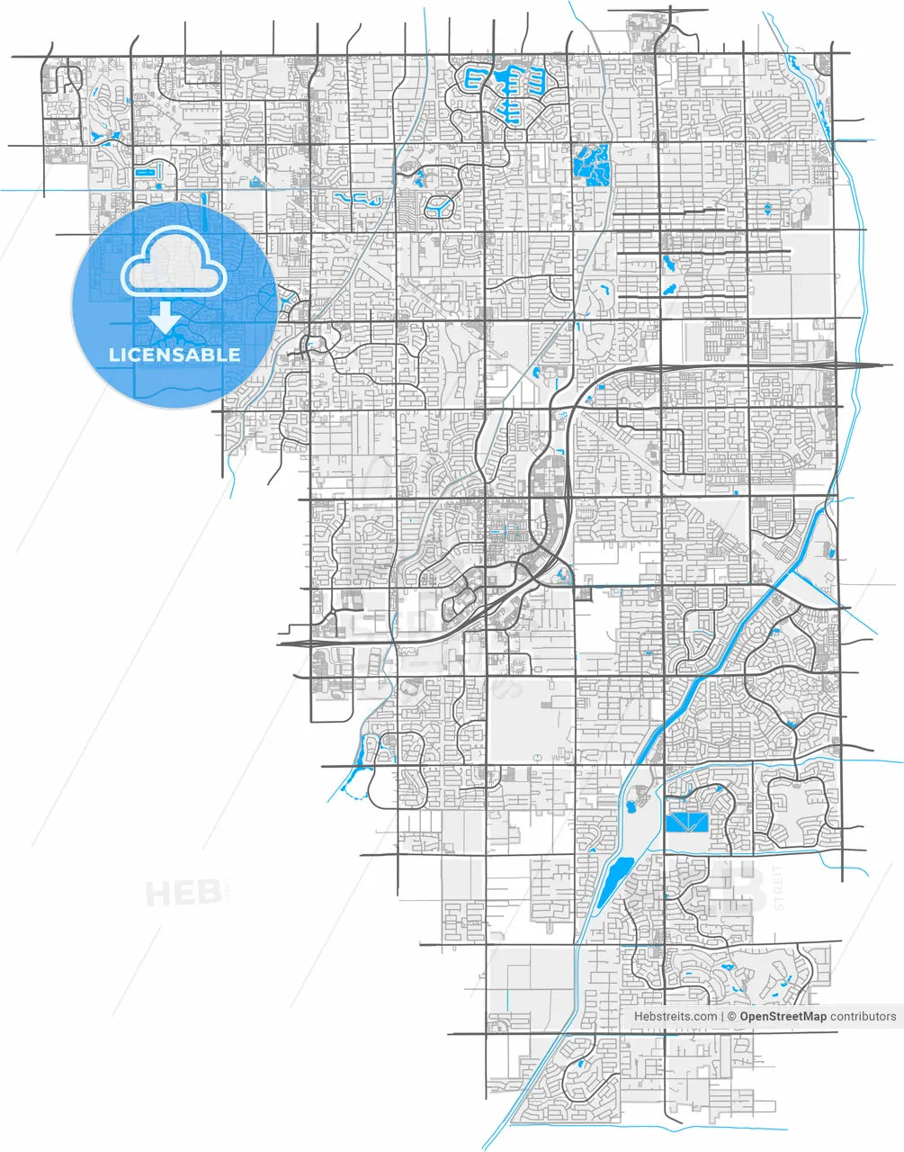 Gilbert, Arizona, United States, high resolution vector map - Instant download PDF and JPG
