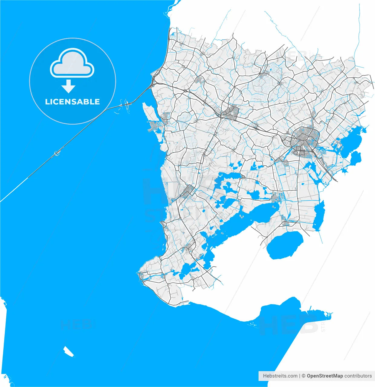 Súdwest-Fryslân, Friesland, Netherlands, high resolution vector map - Instant download PDF and JPG