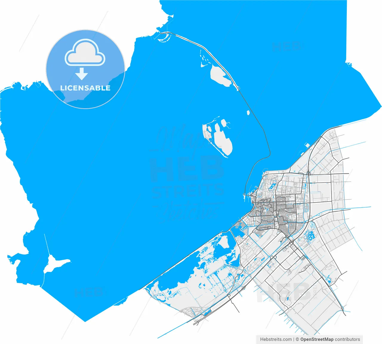 Lelystad, Flevoland, Netherlands, high resolution vector map - Instant download PDF and JPG
