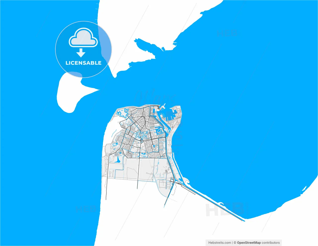 Den Helder, North Holland, Netherlands, high resolution vector map - Instant download PDF and JPG
