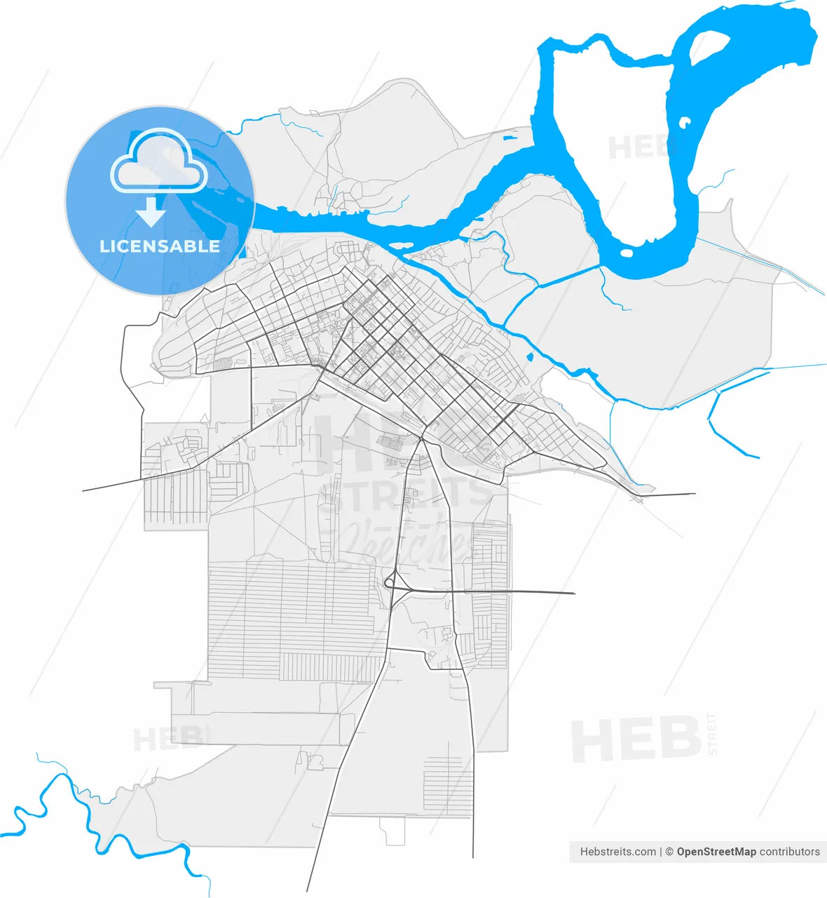 Azov, Rostov Oblast, Russia, high resolution vector map - Instant download PDF and JPG