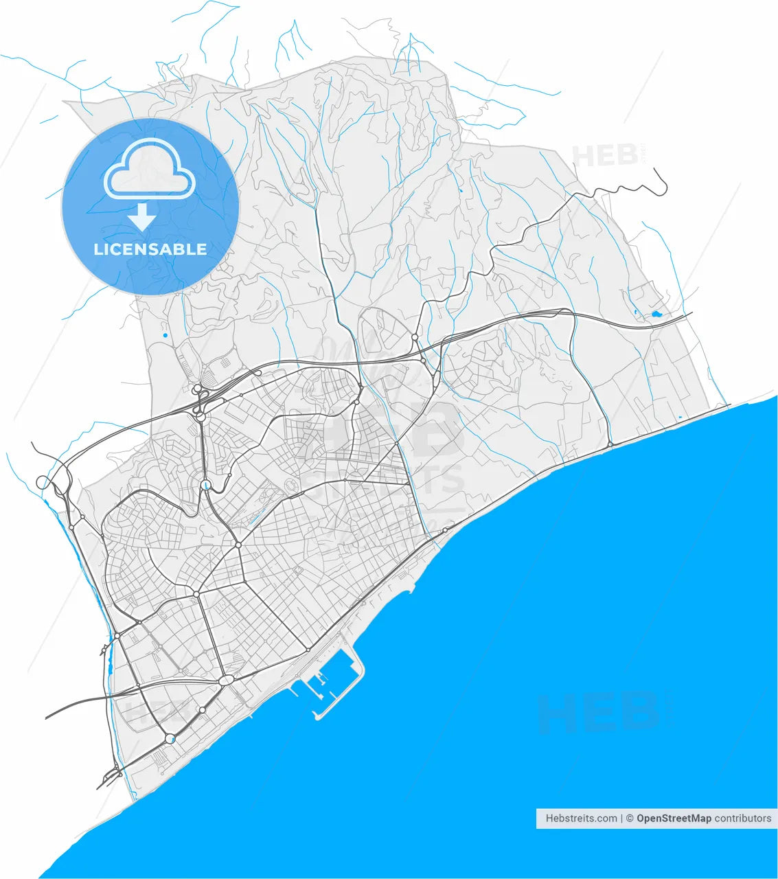 Mataró, Barcelona, Spain, high resolution vector map - Instant download PDF and JPG