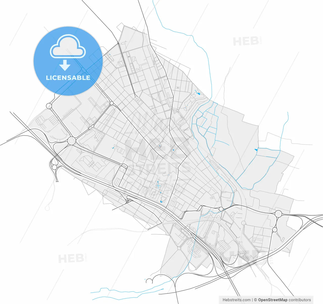 Burjassot, Valencia, Spain, high resolution vector map - Instant download PDF and JPG