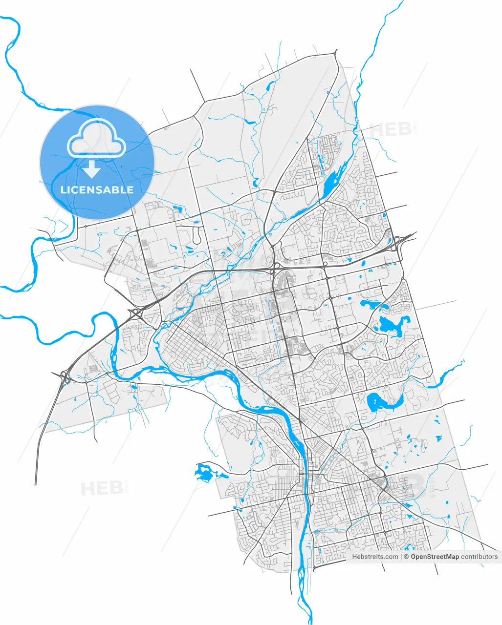 Cambridge, Ontario, Canada, high resolution vector map - Instant download PDF and JPG