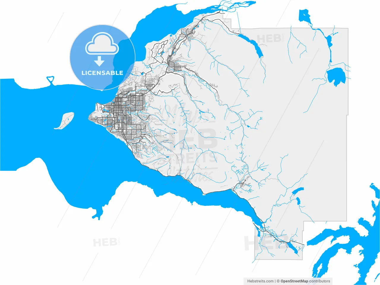 Anchorage, Alaska, United States, high resolution vector map - Instant download PDF and JPG