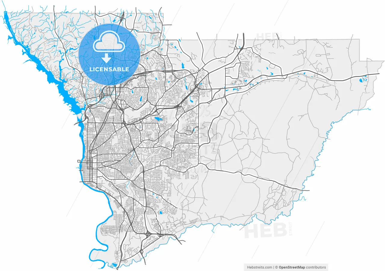 Columbus, Georgia, United States, high resolution vector map - Instant download PDF and JPG
