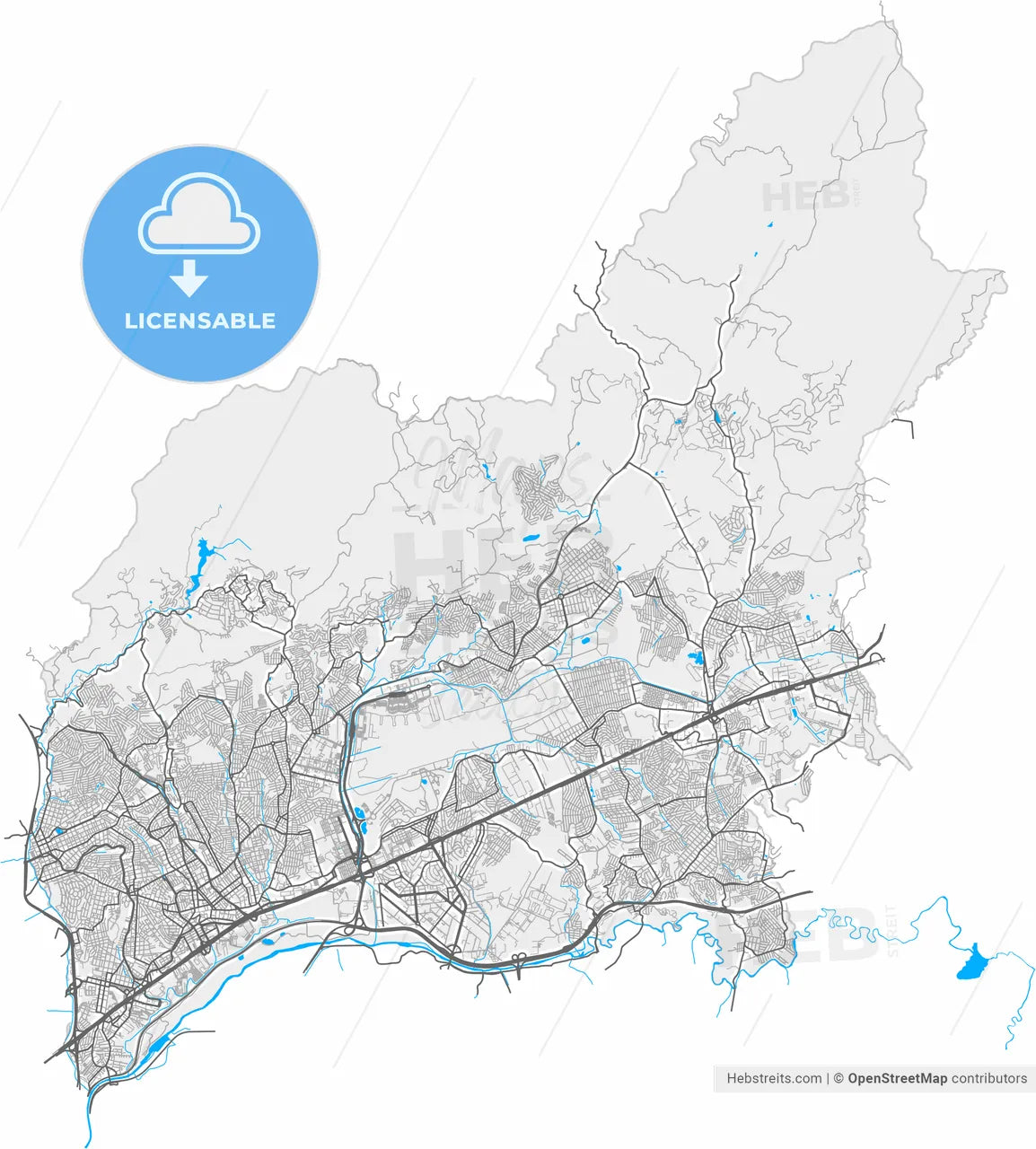 Guarulhos, Brazil, high resolution vector map - Instant download PDF and JPG
