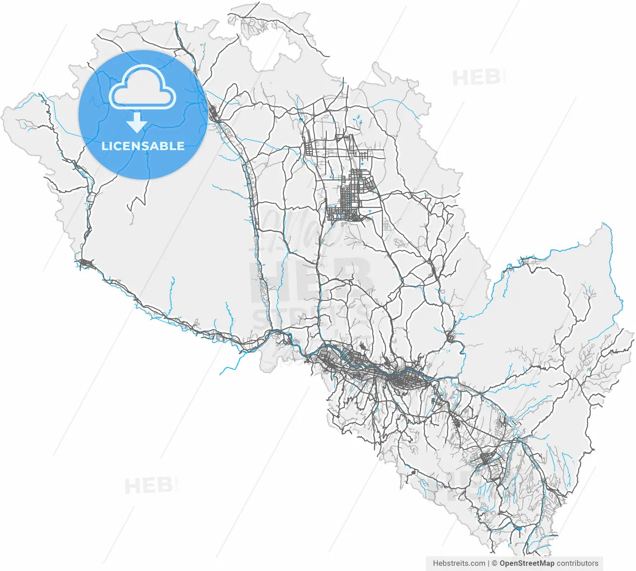 Lanzhou, Gansu, China, high resolution vector map - Instant download PDF and JPG