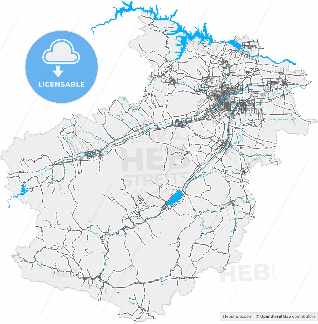 Luoyang, Henan, China, high resolution vector map - Instant download PDF and JPG