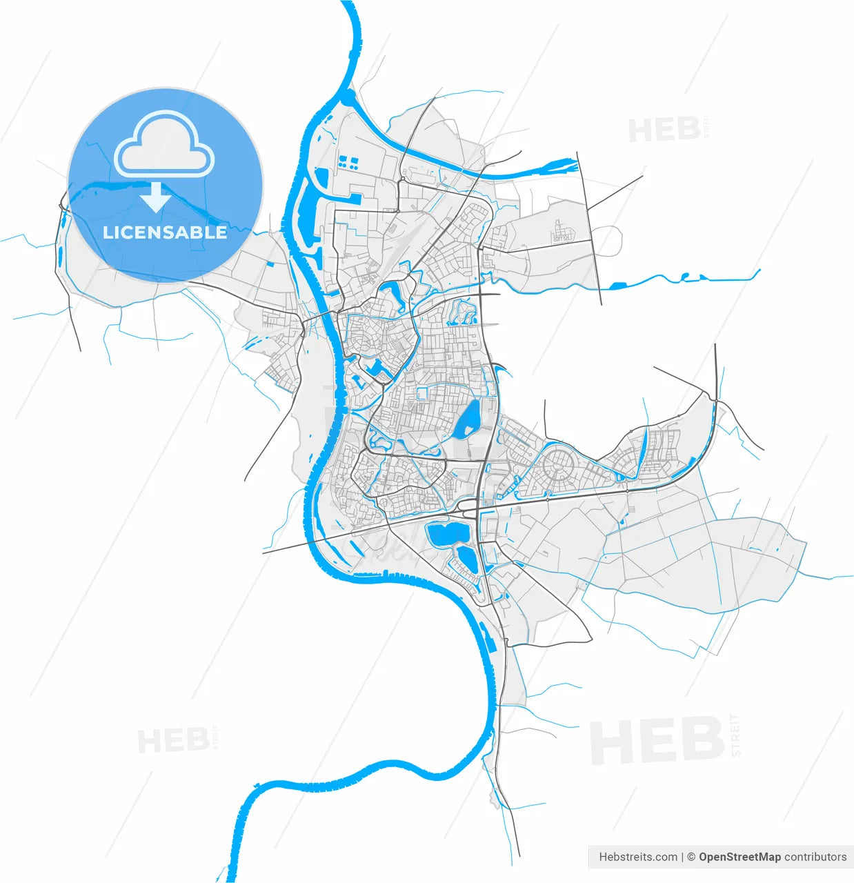 Zutphen, Gelderland, Netherlands, high resolution vector map - Instant download PDF and JPG
