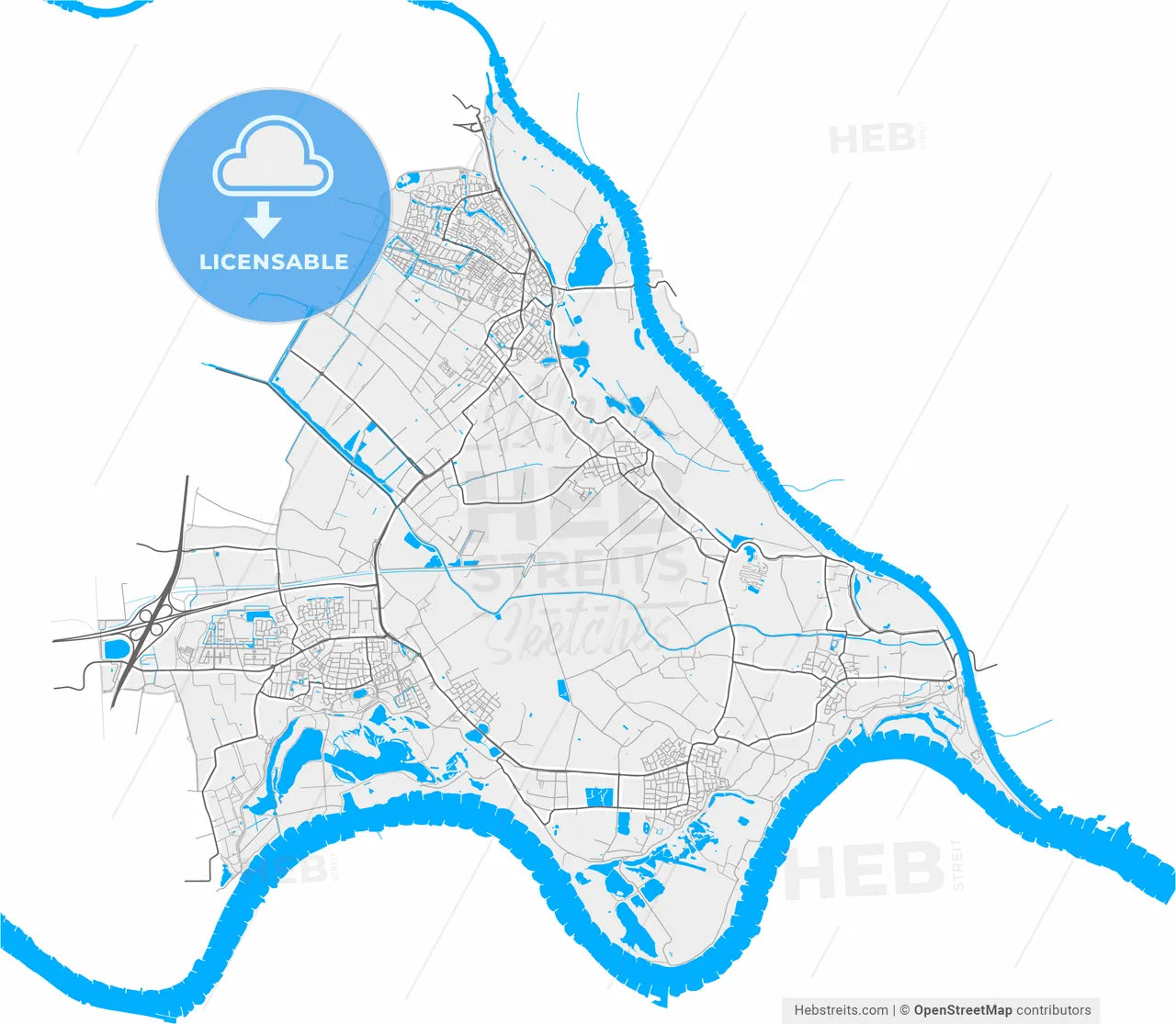 Lingewaard, Gelderland, Netherlands, high resolution vector map - Instant download PDF and JPG