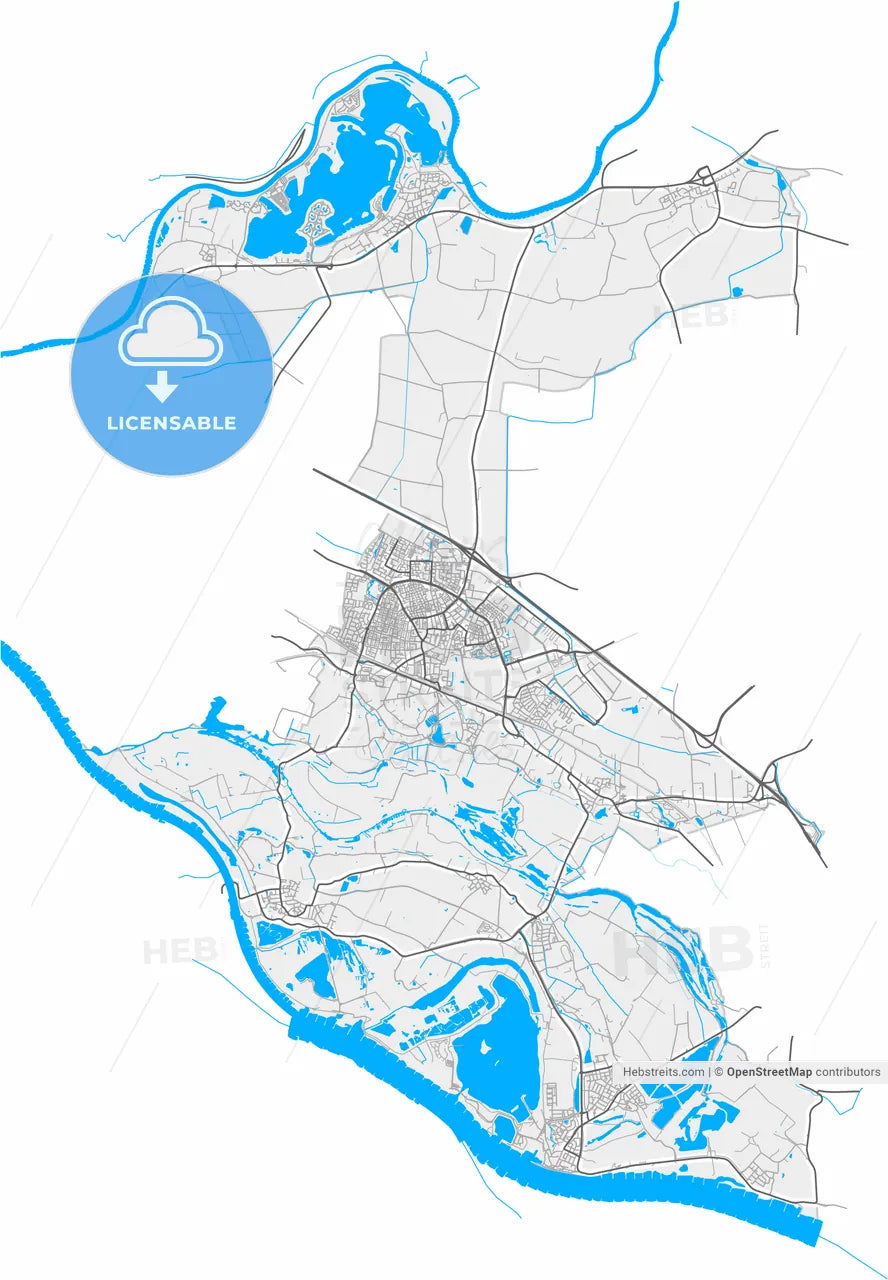 Zevenaar, Gelderland, Netherlands, high resolution vector map - Instant download PDF and JPG
