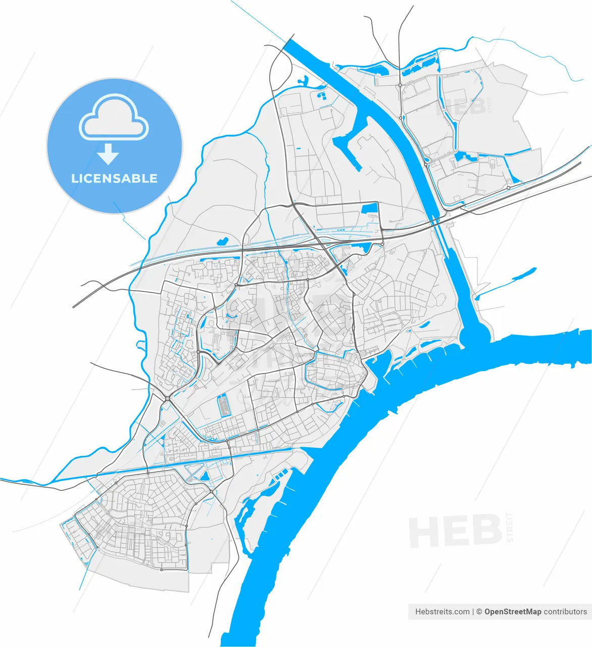 Tiel, Gelderland, Netherlands, high resolution vector map - Instant download PDF and JPG