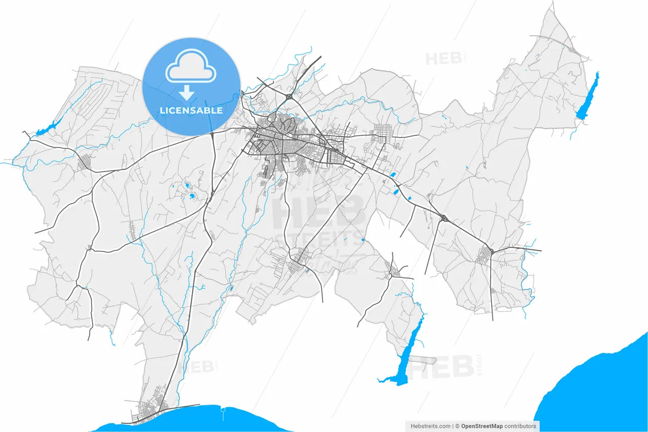 Çorlu, Tekirdağ, Turkey, high resolution vector map - Instant download PDF and JPG