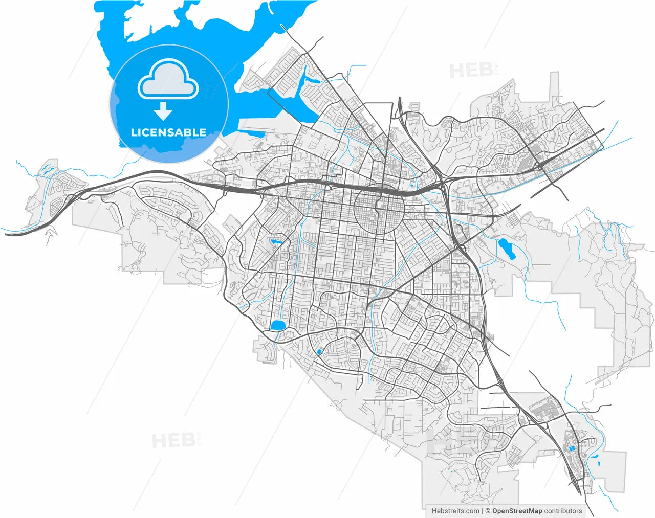 Corona, California, United States, high resolution vector map - Instant download PDF and JPG
