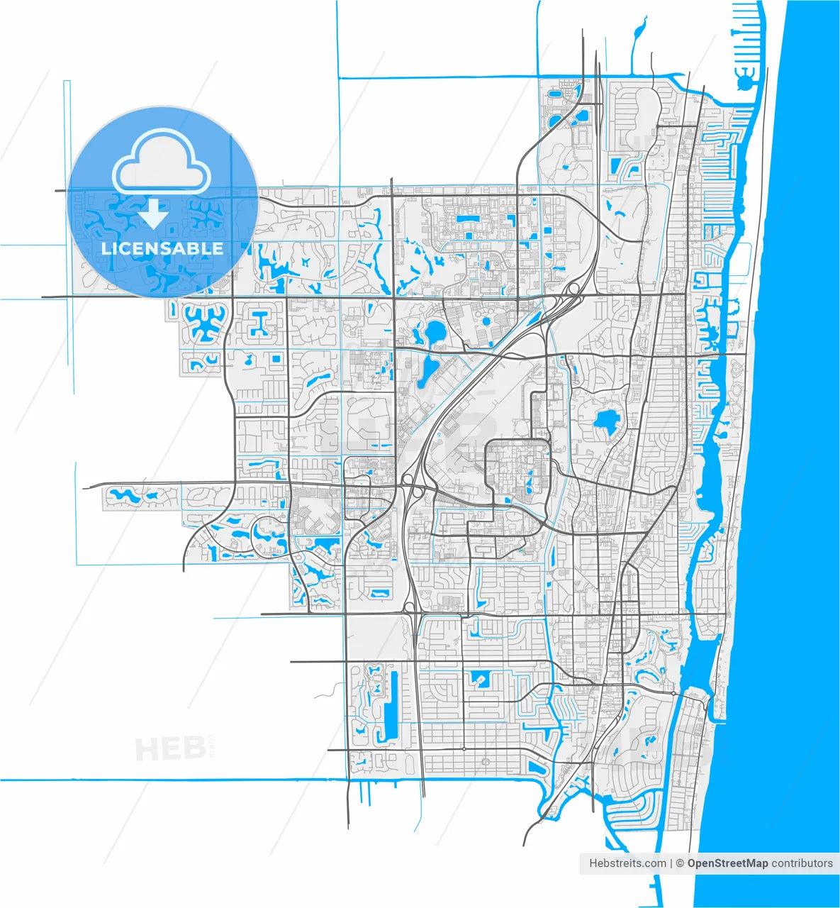 Boca Raton, Florida, United States, high resolution vector map - Instant download PDF and JPG