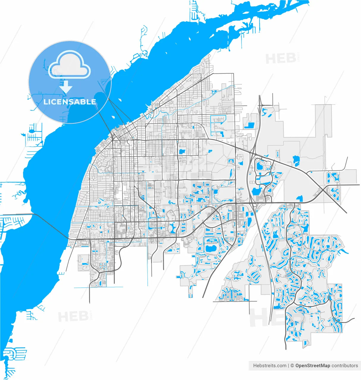 Fort Myers, Florida, United States, high resolution vector map - Instant download PDF and JPG