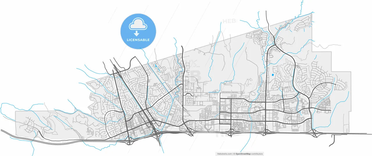 Dublin, California, United States, high resolution vector map - Instant download PDF and JPG