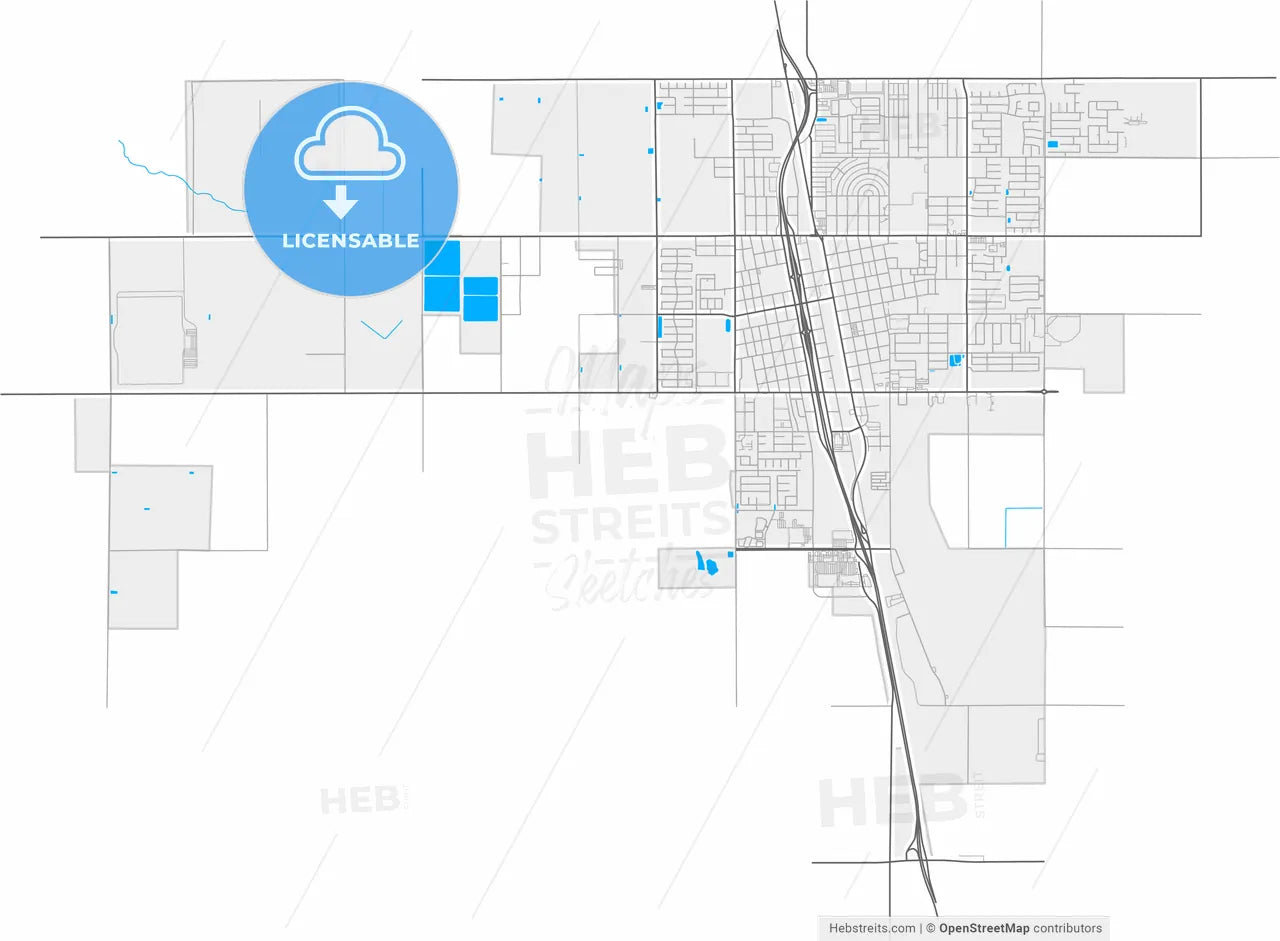 Delano, California, United States, high resolution vector map - Instant download PDF and JPG