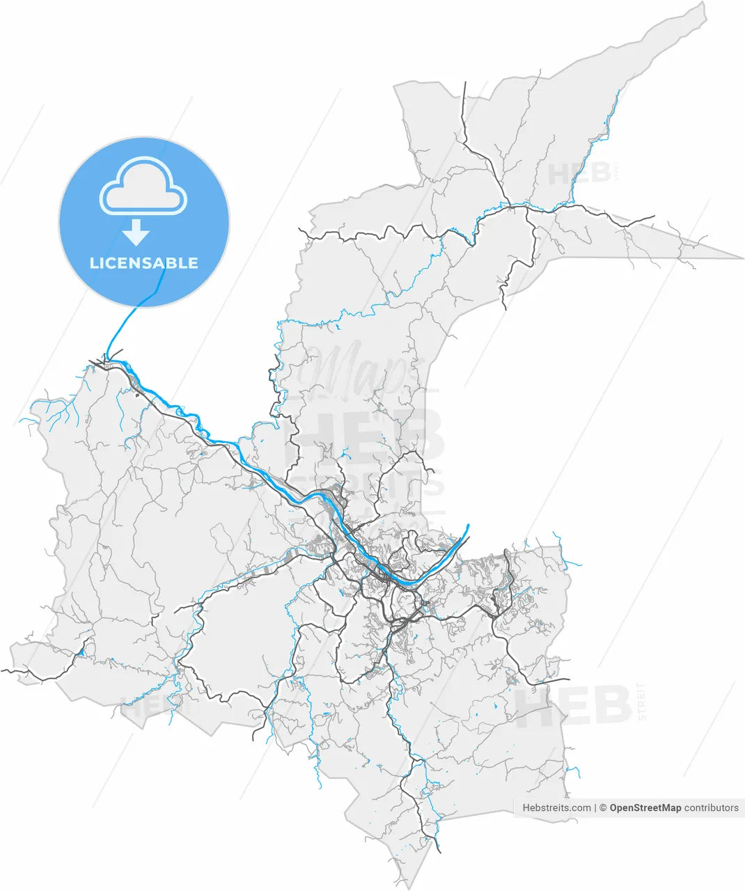 Barra Mansa, Brazil, high resolution vector map - Instant download PDF and JPG