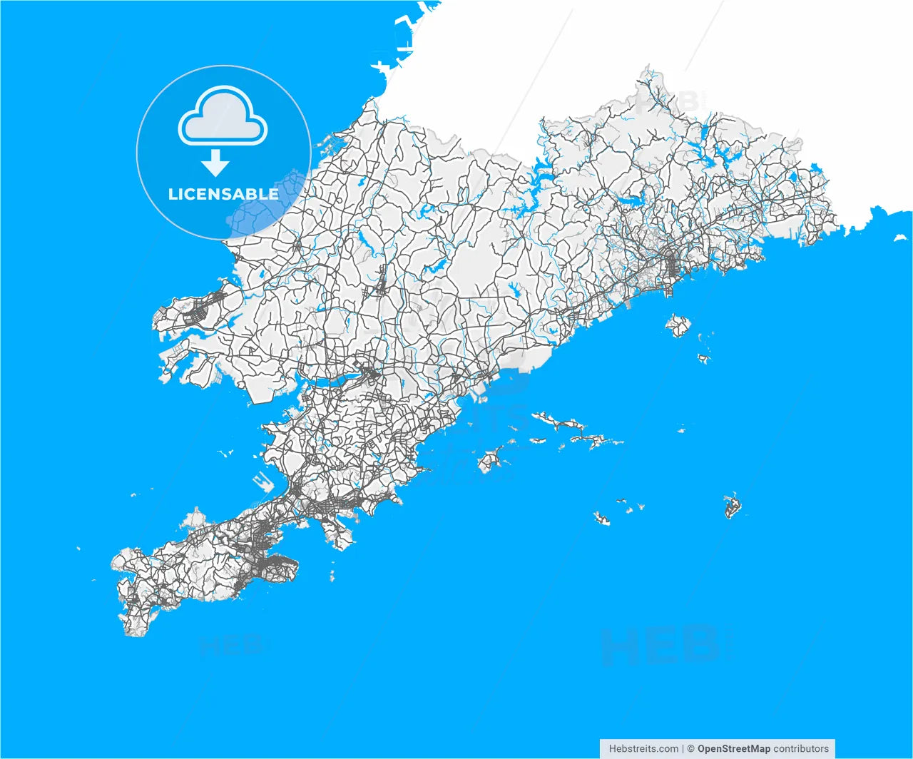 Dalian, Liaoning, China, high resolution vector map - Instant download PDF and JPG