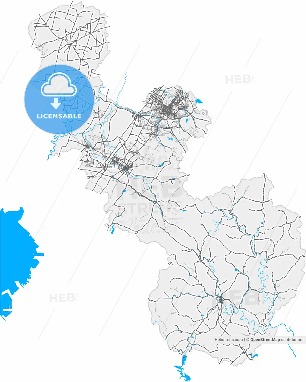 Anshan, Liaoning, China, high resolution vector map - Instant download PDF and JPG