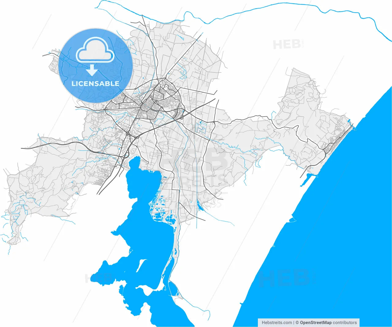 Narbonne, Aude, France, high resolution vector map - Instant download PDF and JPG