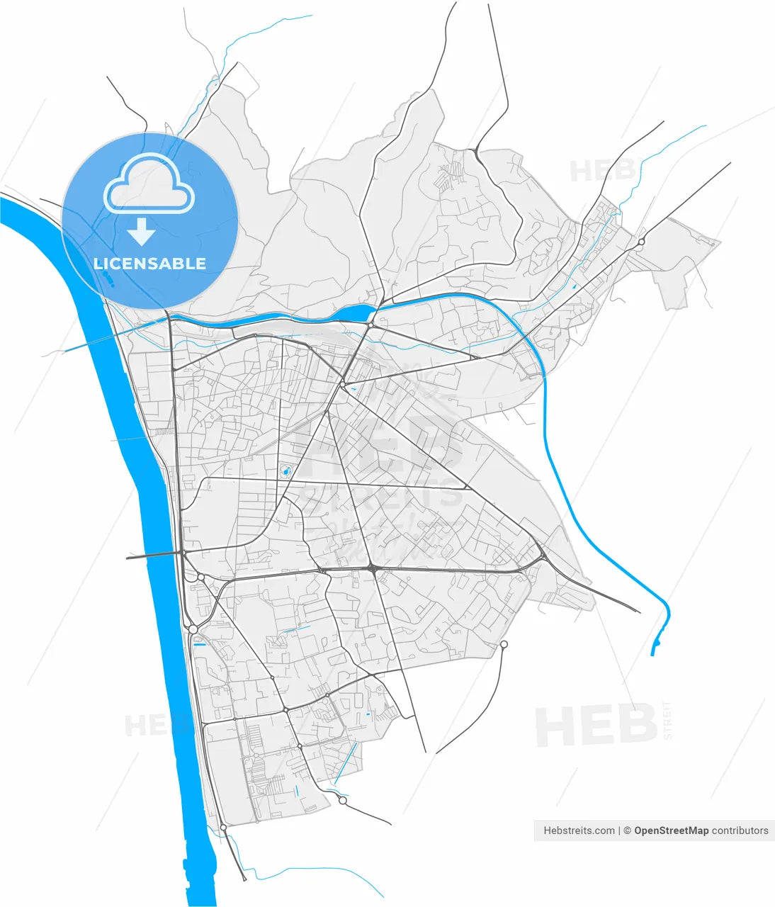 Agen, Lot-et-Garonne, France, high resolution vector map - Instant download PDF and JPG