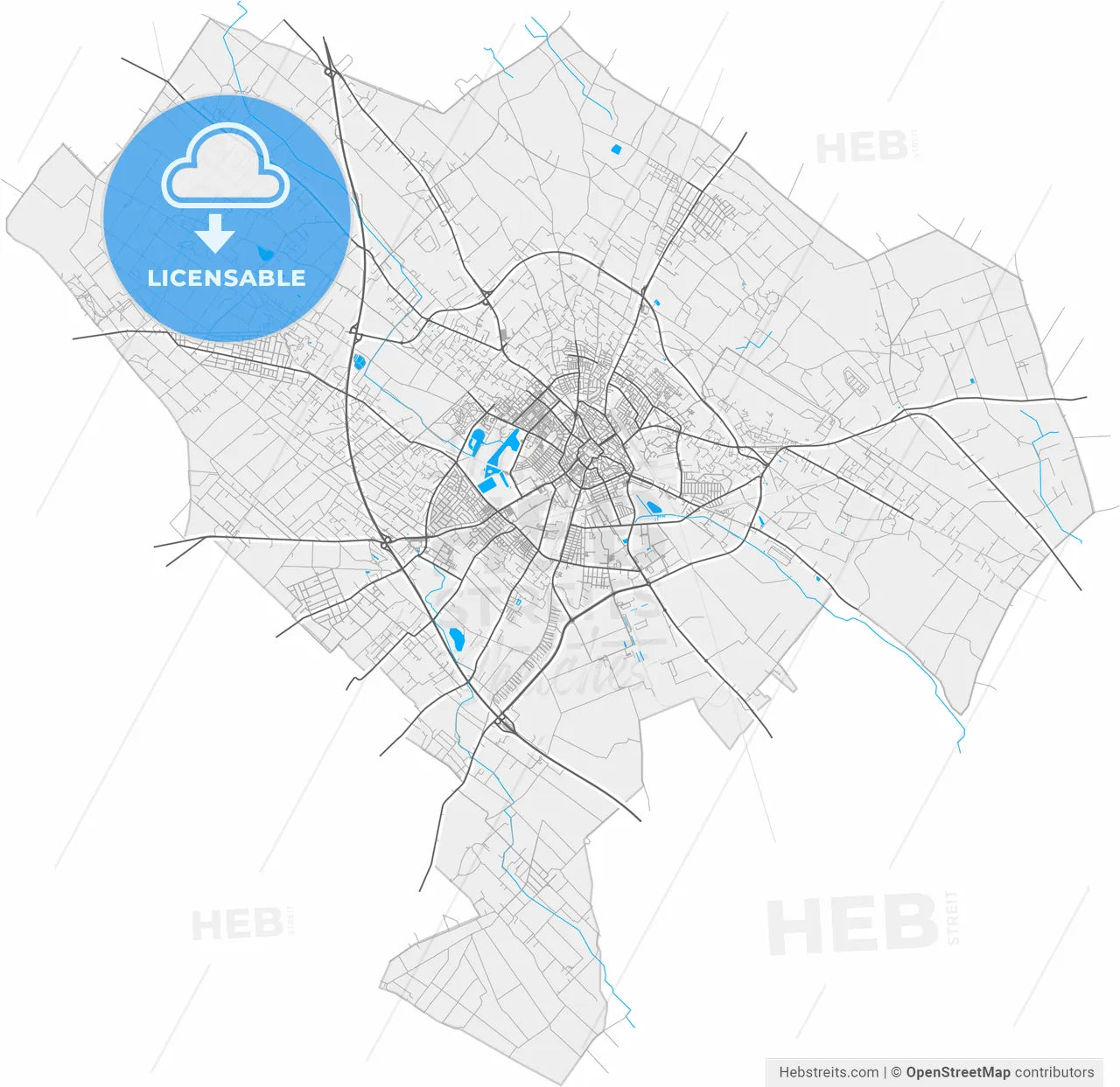 Kecskemét, Bács-Kiskun, Hungary, high resolution vector map - Instant download PDF and JPG