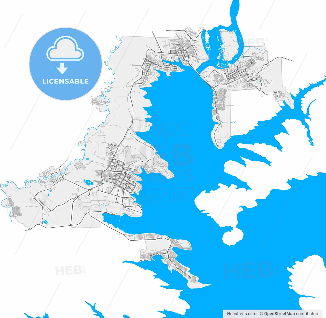Bratsk, Irkutsk Oblast, Russia, high resolution vector map - Instant download PDF and JPG