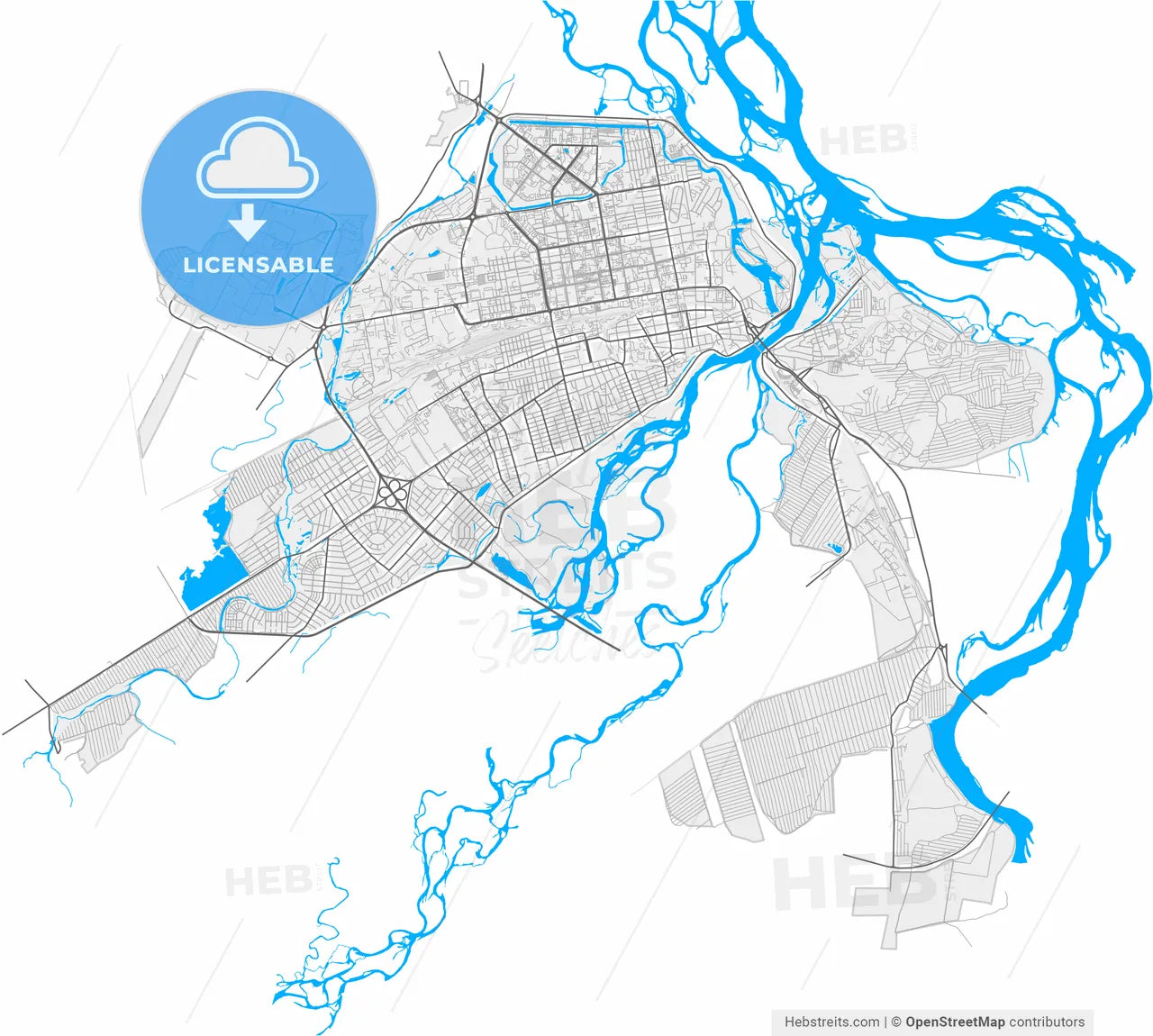 Abakan, Republic of Khakassia, Russia, high resolution vector map - Instant download PDF and JPG