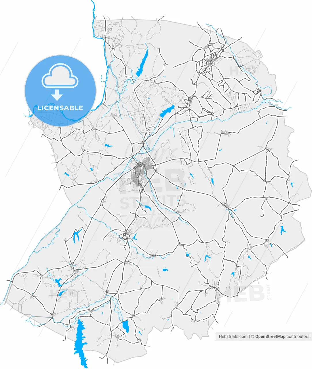 Uzunköprü, Edirne, Turkey, high resolution vector map - Instant download PDF and JPG