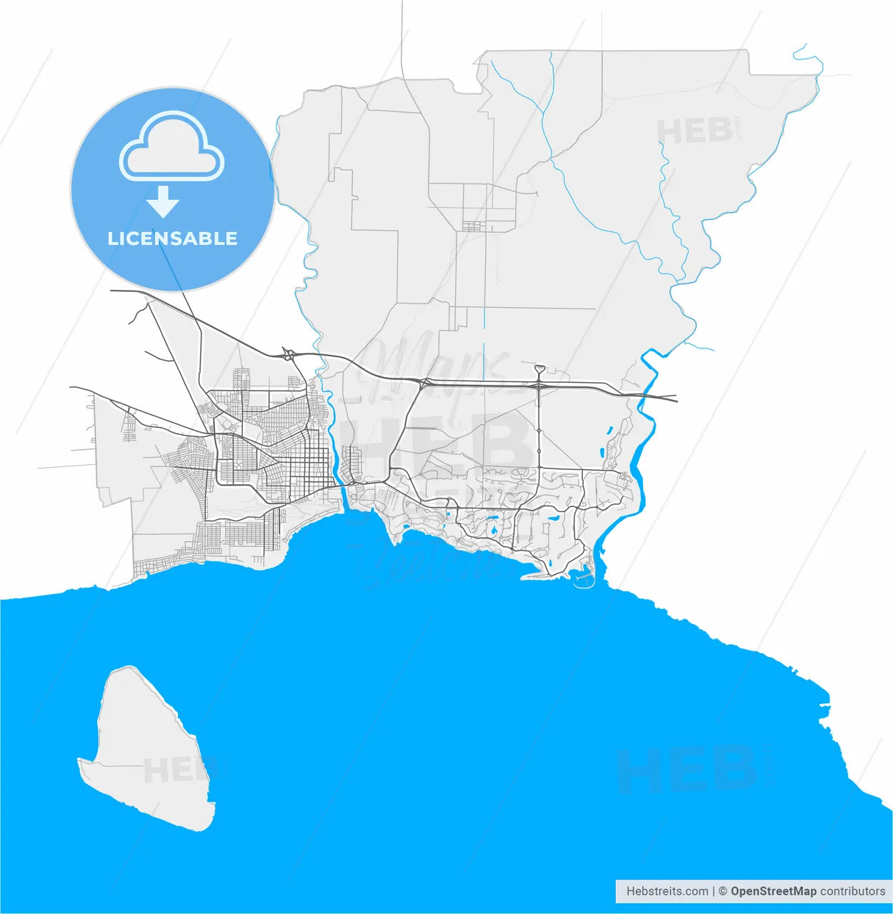 La Romana, La Romana, Dominican Republic, high resolution vector map - Instant download PDF and JPG