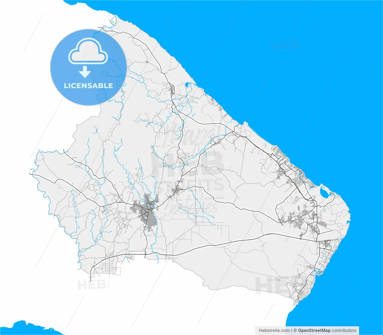 Higüey, La Altagracia, Dominican Republic, high resolution vector map - Instant download PDF and JPG