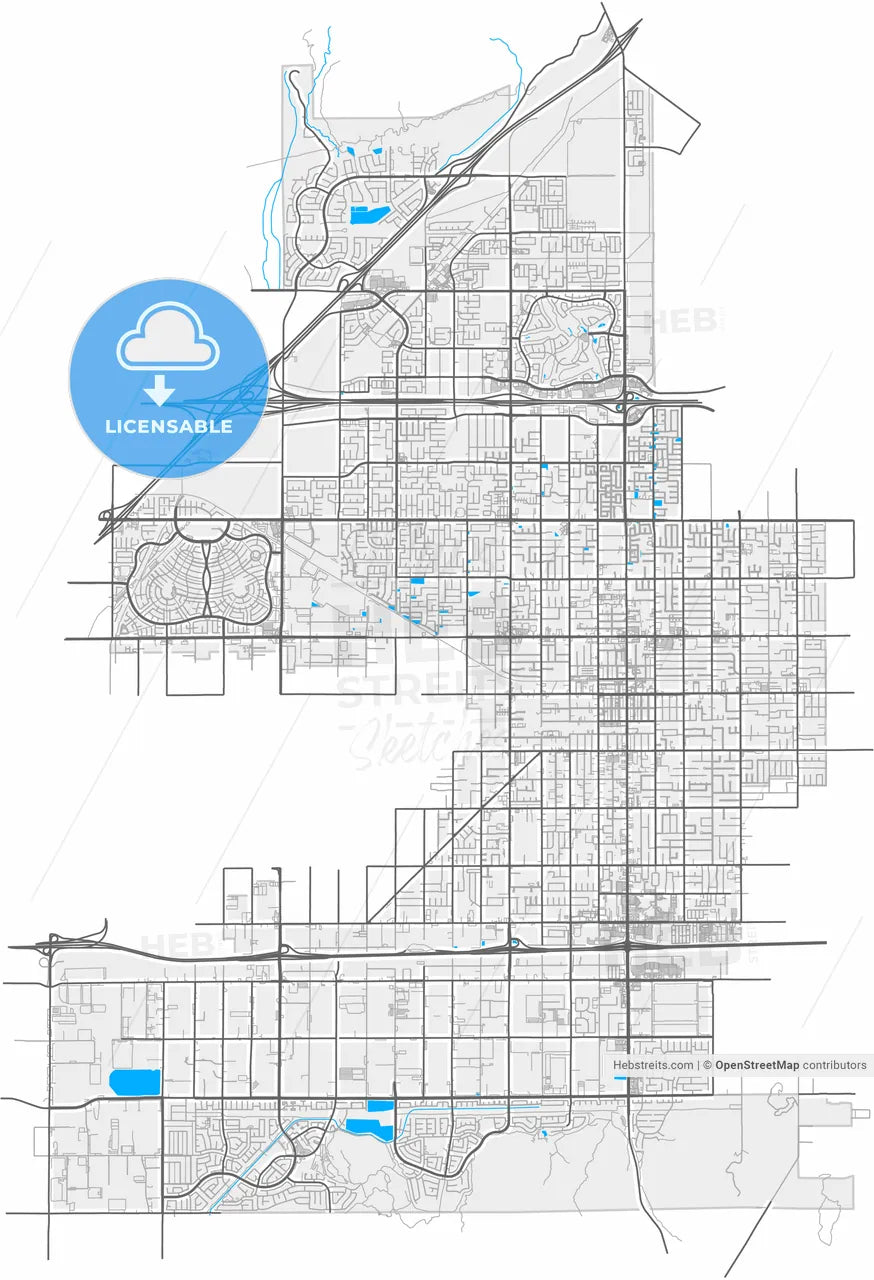 Fontana, California, United States, high resolution vector map - Instant download PDF and JPG