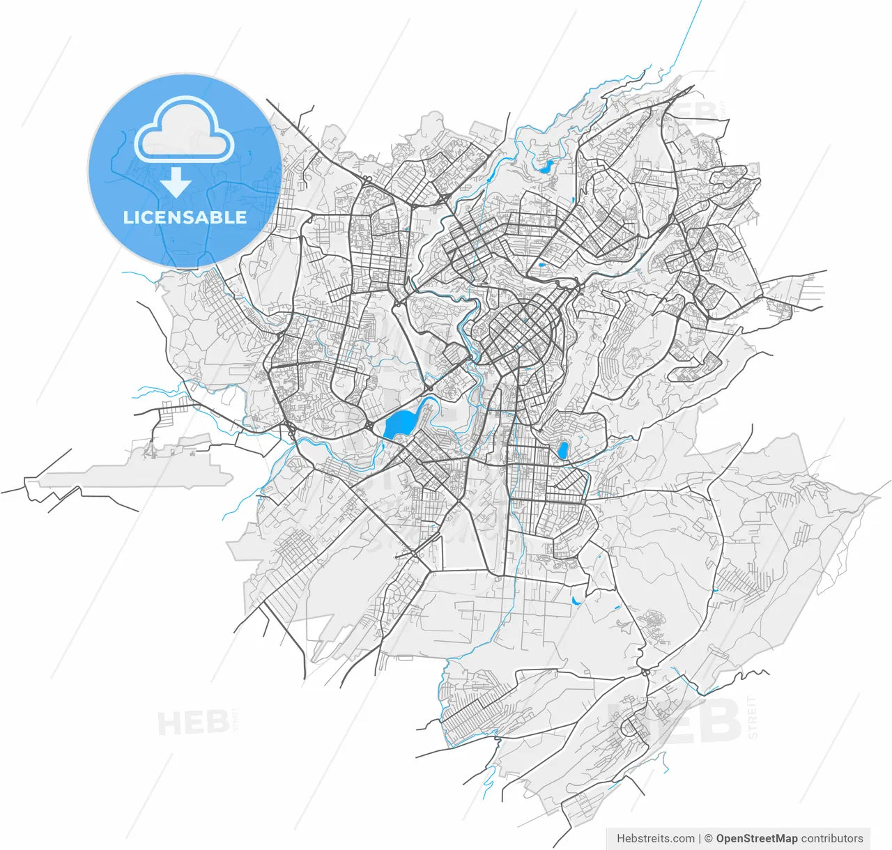 Yerevan, Armenia, high resolution vector map - Instant download PDF and JPG