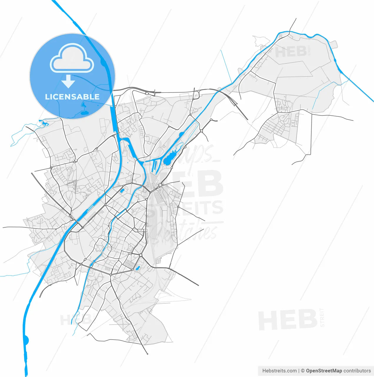 Douai, Nord, France, high resolution vector map - Instant download PDF and JPG