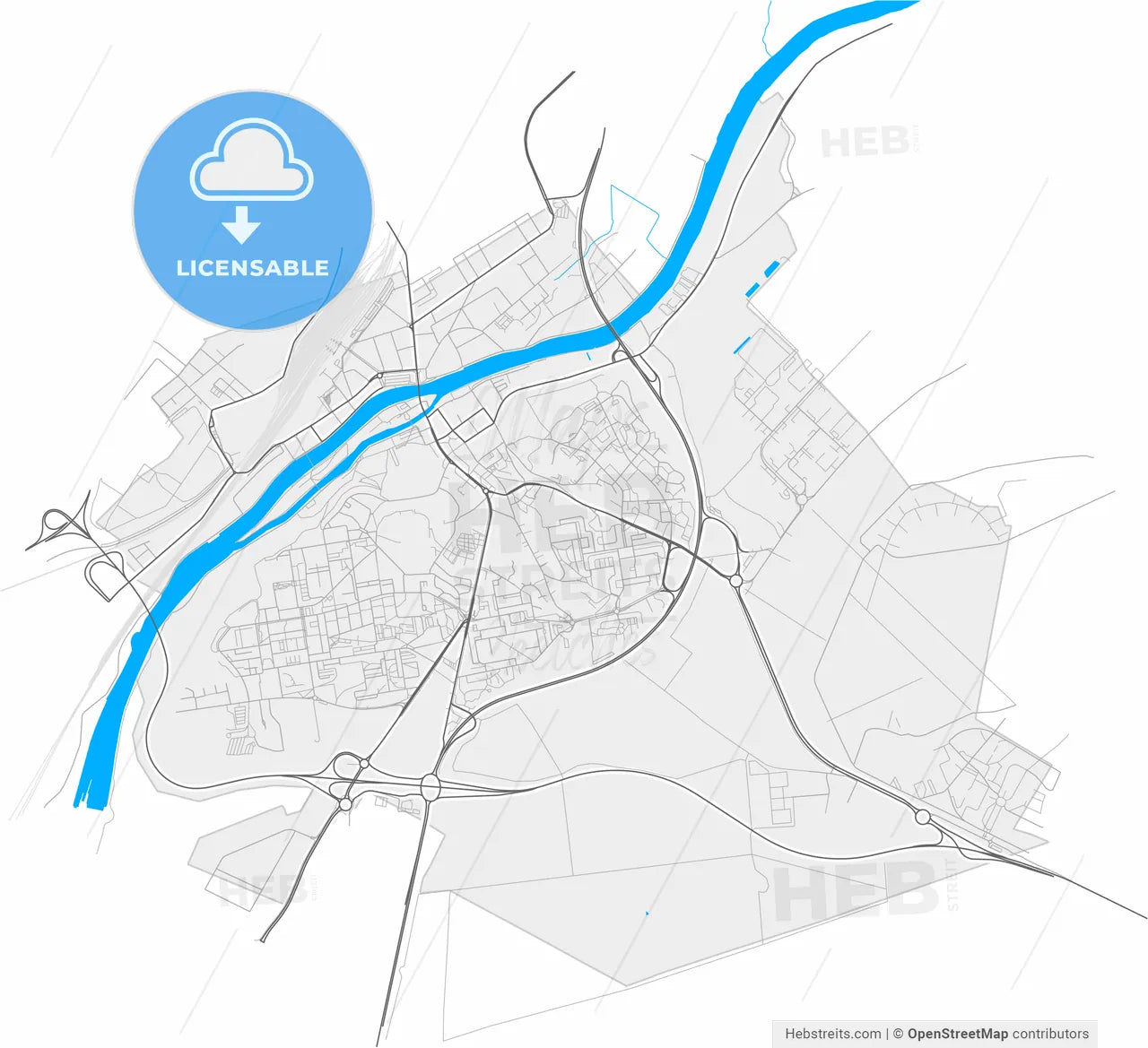 Creil, Oise, France, high resolution vector map - Instant download PDF and JPG