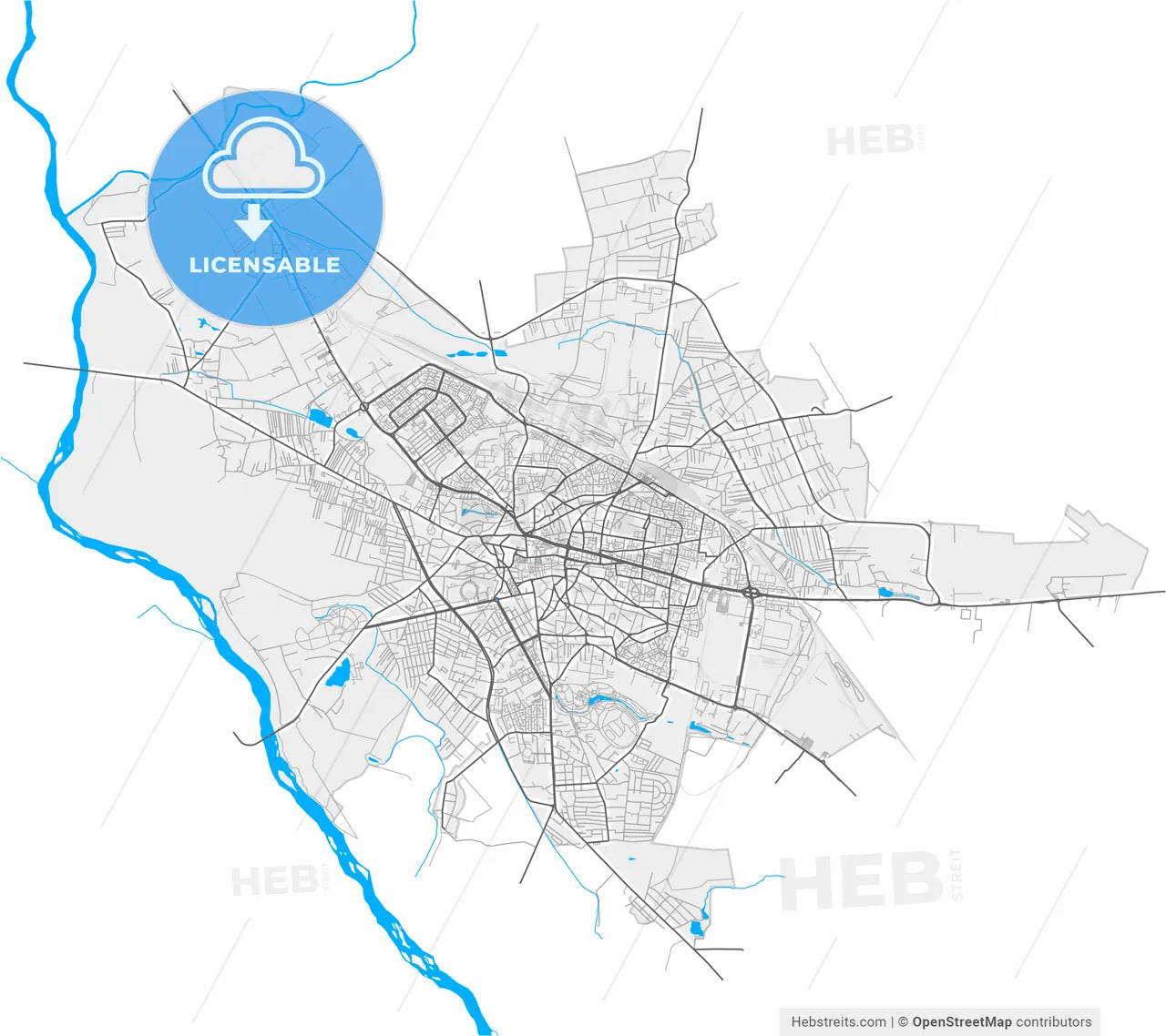 Craiova, Dolj, Romania, high resolution vector map - Instant download PDF and JPG
