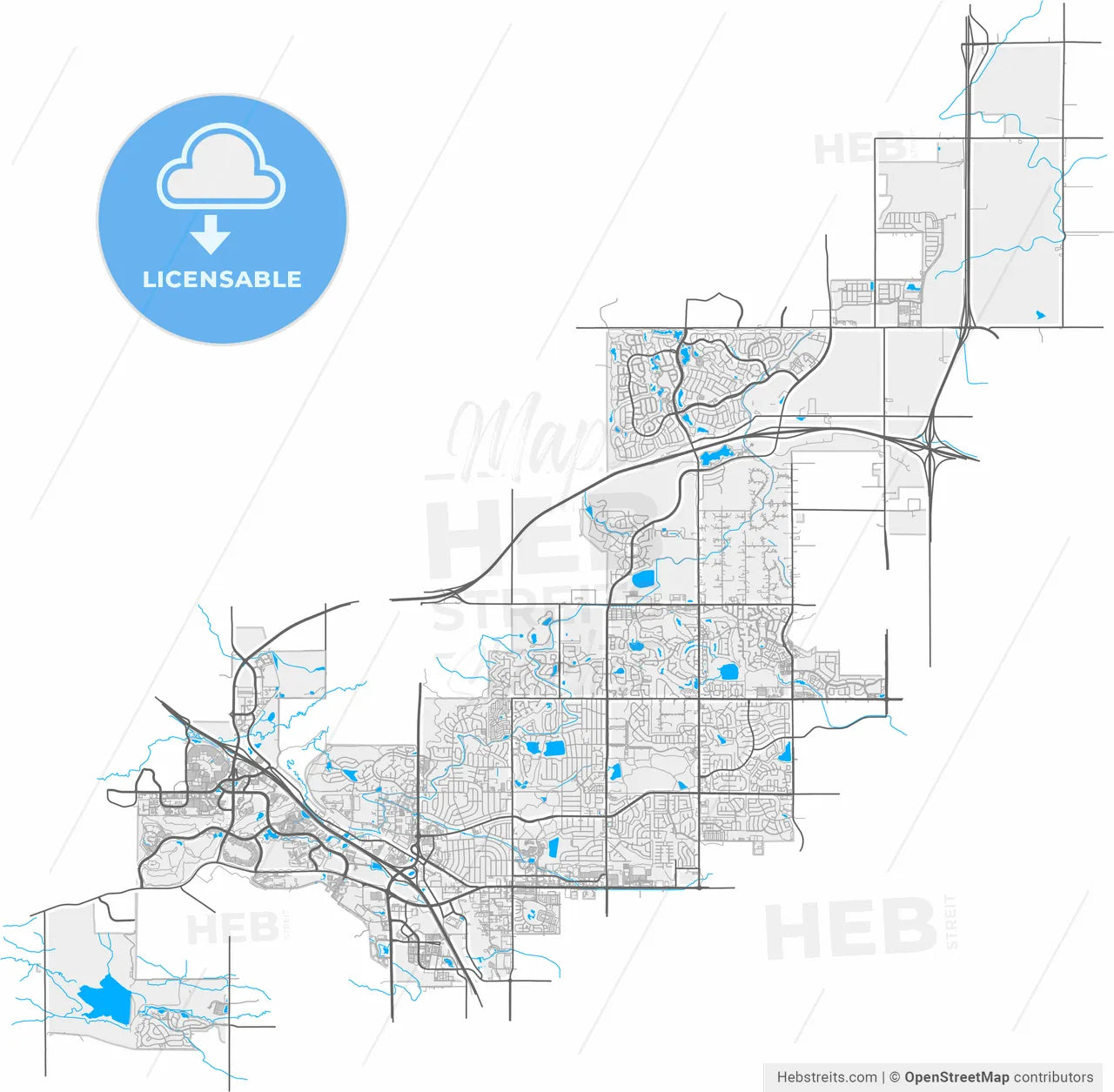 Broomfield, Colorado, United States, high resolution vector map - Instant download PDF and JPG