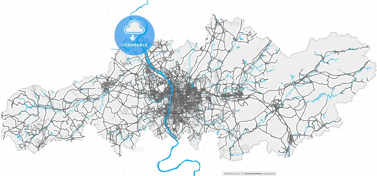 Changsha, Hunan, China, high resolution vector map - Instant download PDF and JPG