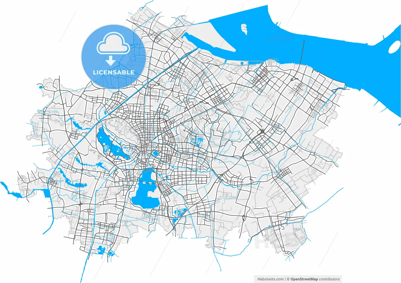 Changshu, Jiangsu, China, high resolution vector map - Instant download PDF and JPG