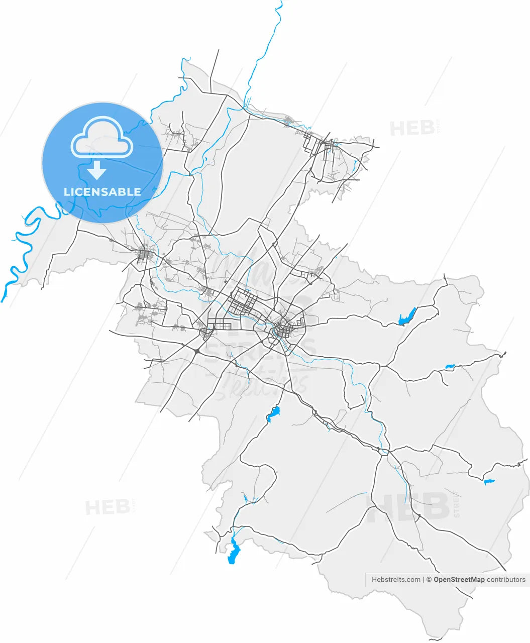 Haicheng, Liaoning, China, high resolution vector map - Instant download PDF and JPG